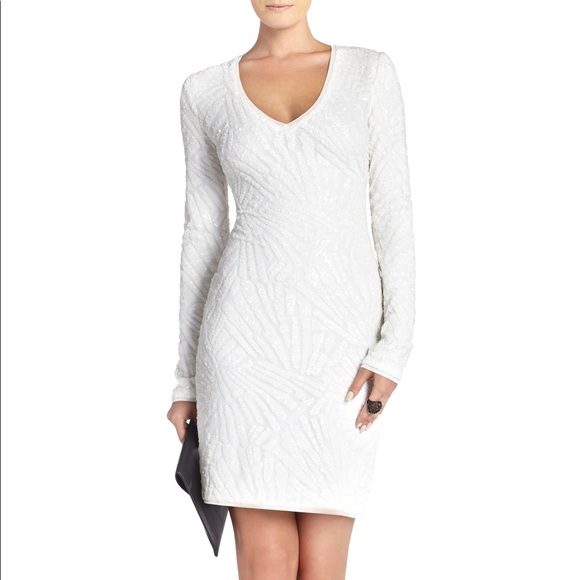 bcbg white sequin dress BCBGMAXAZRIA Kamila Long Sleeve Sequin Dress XS